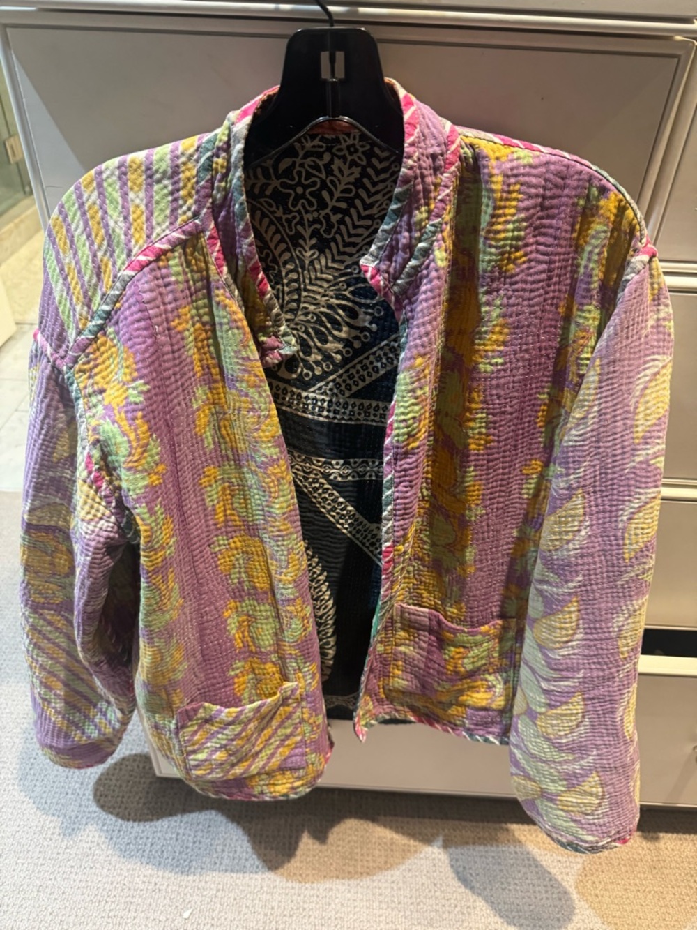 Lightweight Quilted Bomber Jacket in Lavender and Yellow